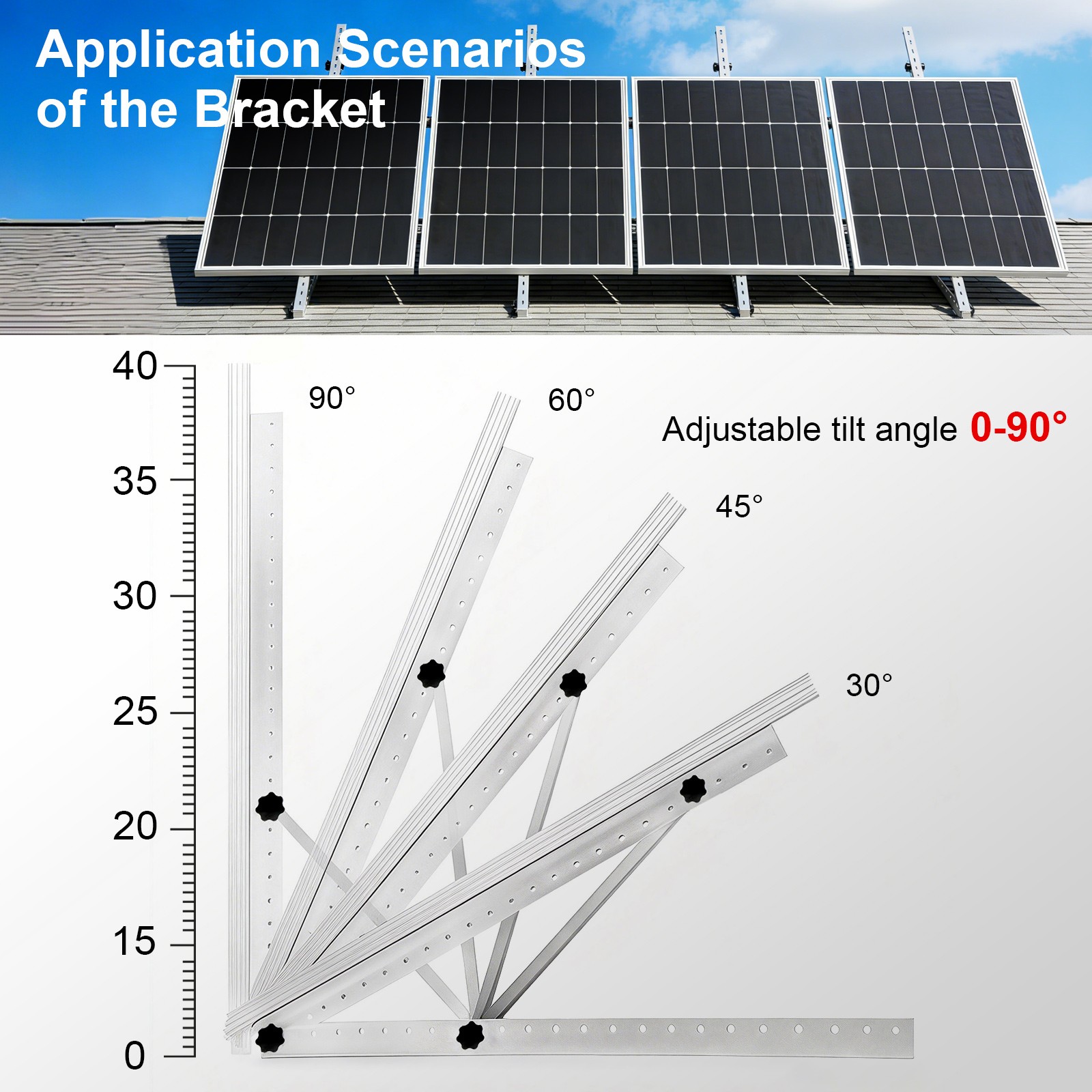 AeternaSol 45in Adjustable Solar Panel Mounting Brackets for Garden/Farm/RV/Boat