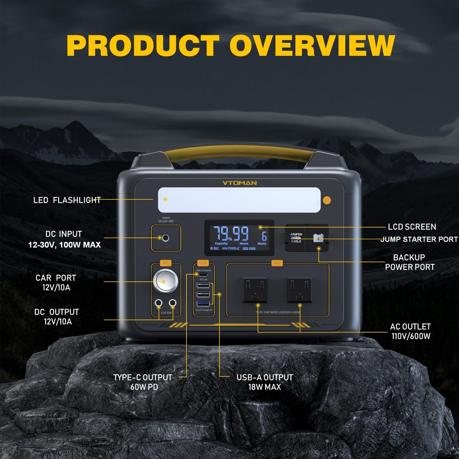 VTOMAN Jump 600X Portable Power Station 600W 299Wh Solar Generator LiFePO4