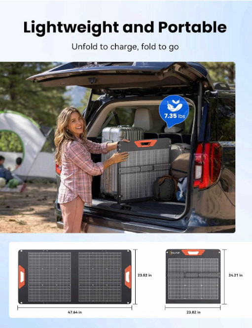 100W Bifacial Portable Solar Panel, 24% Efficiency, Foldable IP65 Charger