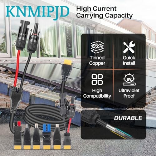 6-in-1 Solar Panel Connector Cable Kit, 14AWG Heavy-Duty Weatherproof 16FT