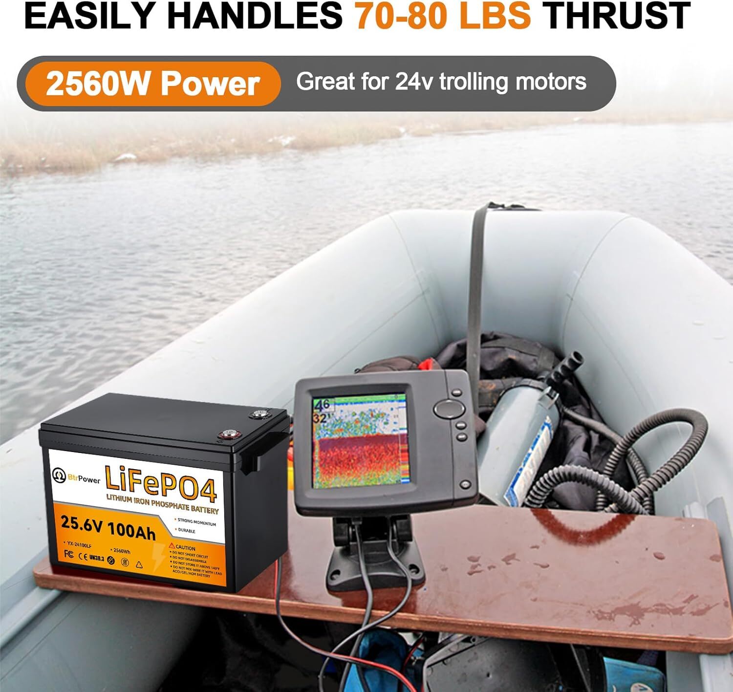 24V 100Ah LiFePO4 Lithium BtrPower Battery for RV Marine Solar System 100A BMS