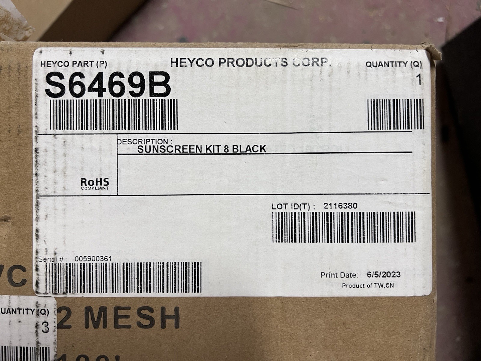 Heyco S6469B Sunscreen Kit 8 Black RoHS Compliant MPN S6469B Model S6469B