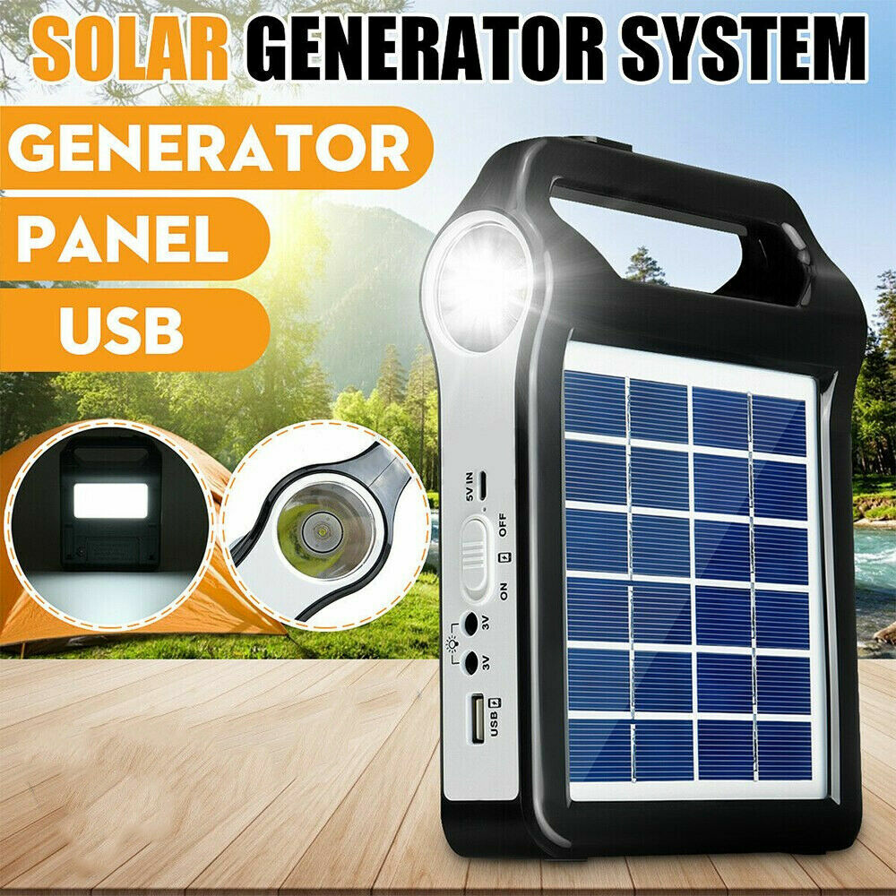 Portable Solar Panel Power USB Charger Storage Generator System Kit Headlamp