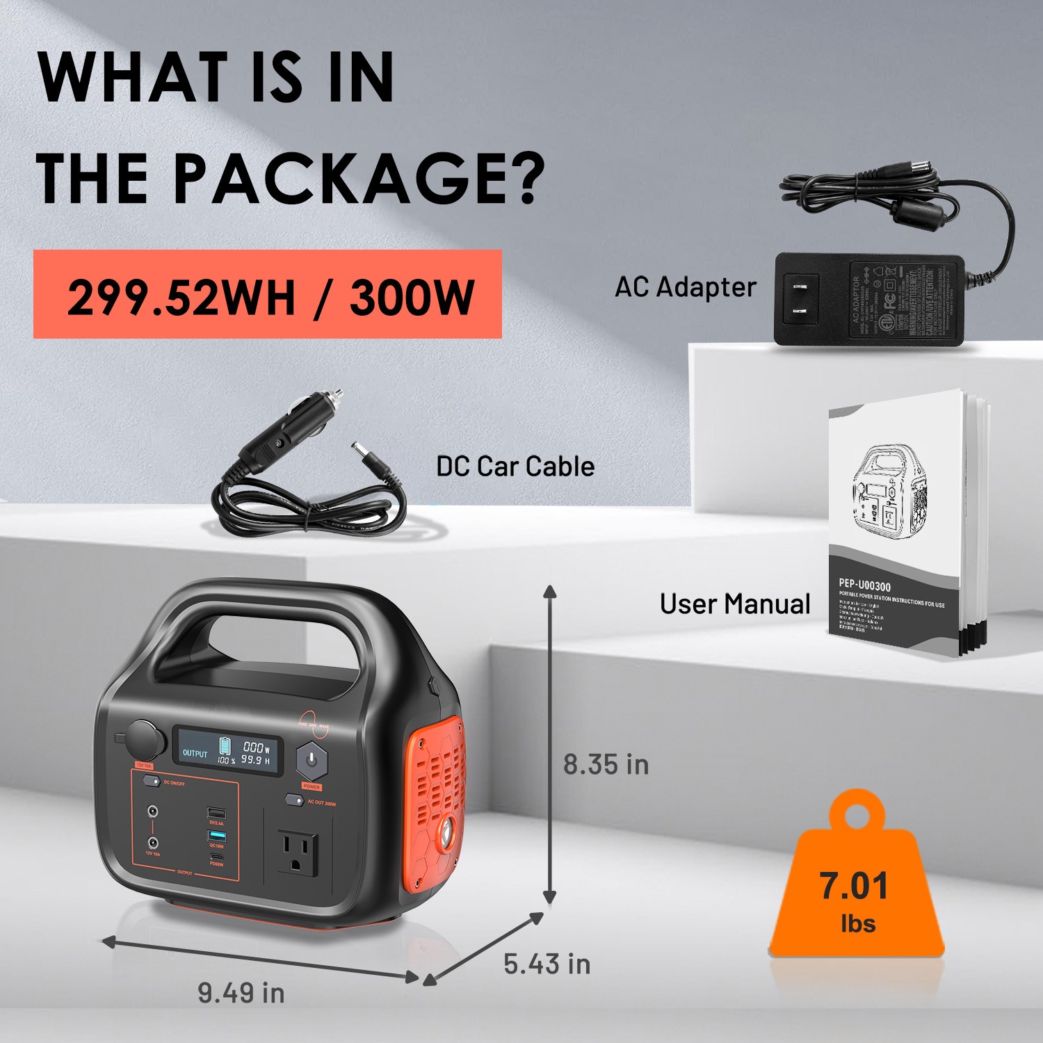 Portable Power Station 296Wh 300W Solar Generator 80000mAh 110V AC Backup