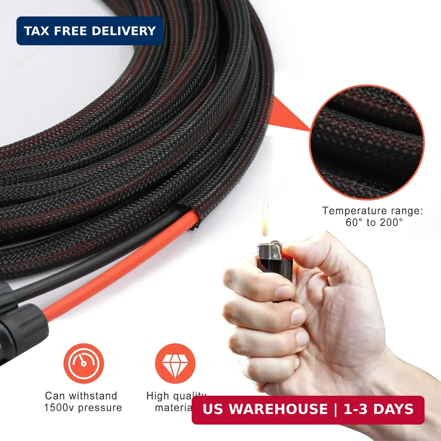 Twin Wire 100FT Solar Extension Cable – 10AWG(6mm²) Solar Panel Connector, with