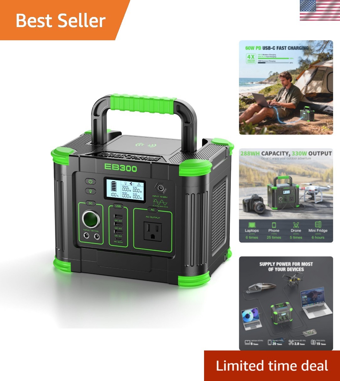 Versatile 330W Portable Power Station – Multi-Port Design for All Adventures