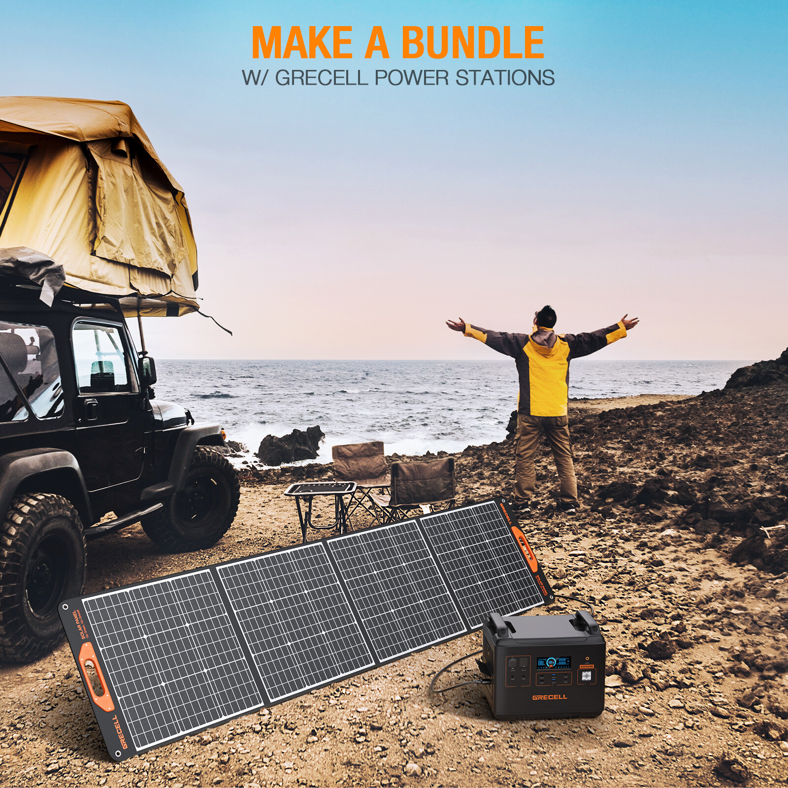 GRECELL Portable 100W 200W Solar Panel Kits Foldable Charger for Solar Battery