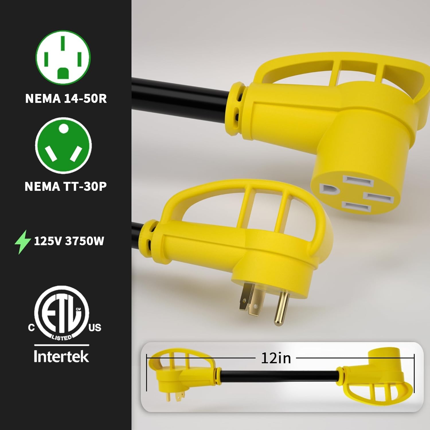 POWGRN 30 Amp to 50 Amp RV Adapter 12 inch, Heavy Duty 10/3 Gauge RV Electrical