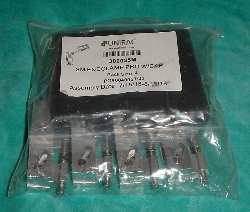 Qty 4 – Unirac 302035M Pro Series End Clamp with End Cap