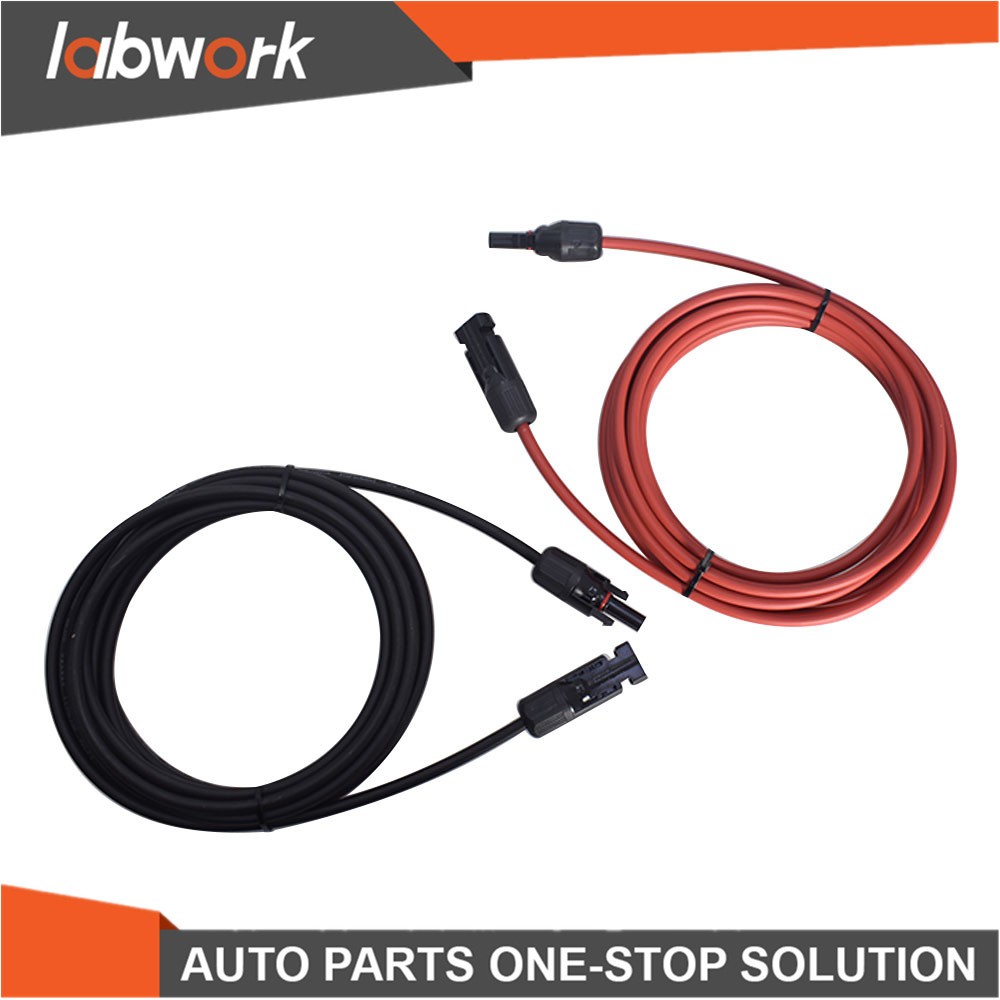 Labwork Solar Panel Extension Cable Wire Connector 1 Pair 12AWG 15ft Black+Red