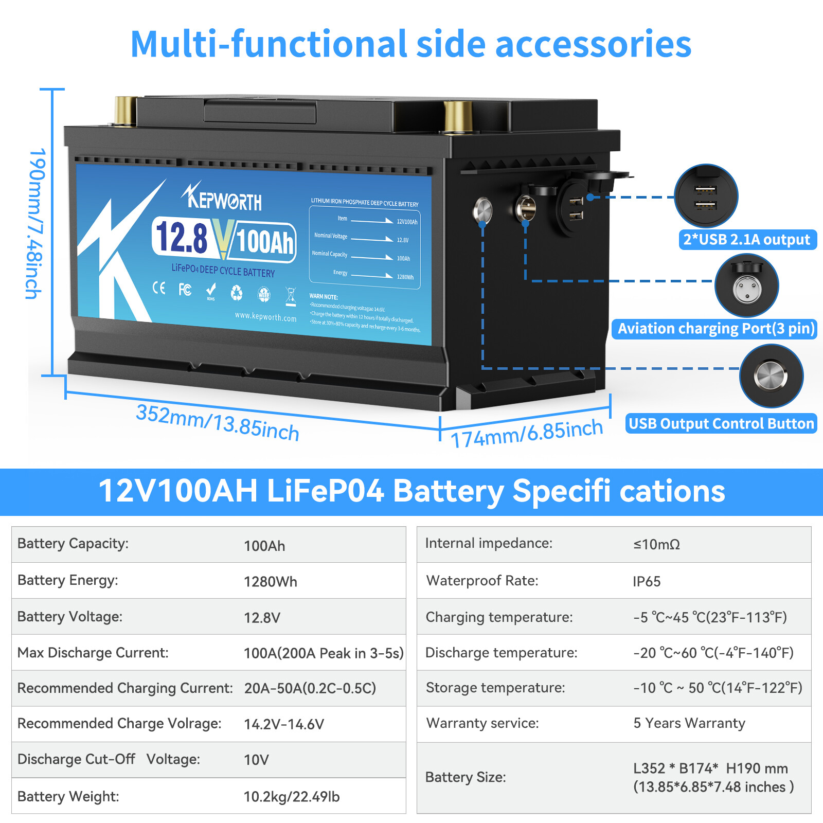 12V 100Ah LiFePO4 Lithium Battery 100A BMS Deep Cycles Solar RV Off-grid+Charge