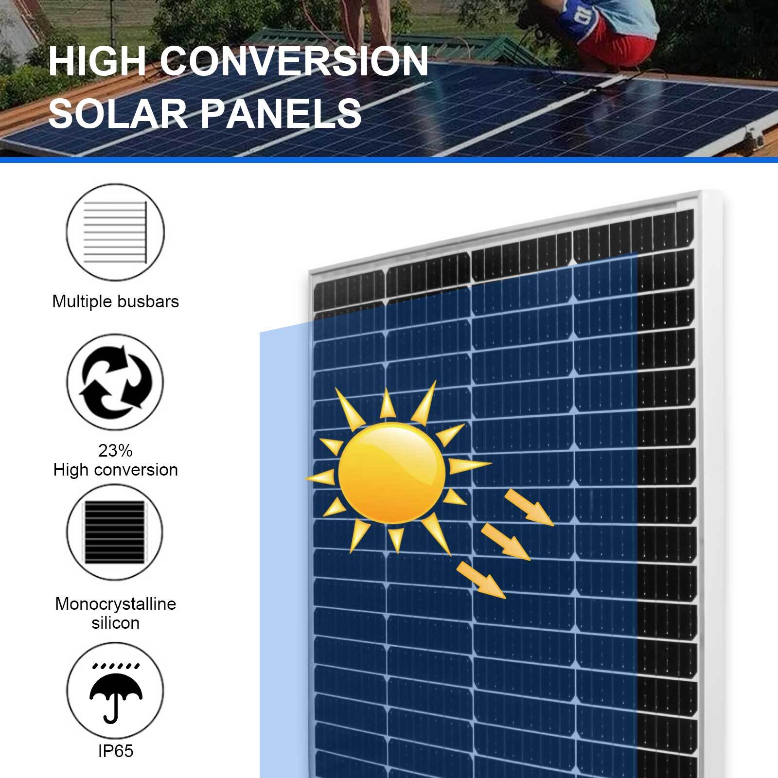 200W High Efficiency PV Module Mono Solar Panel 12V Off Grid Power Home RV Boat