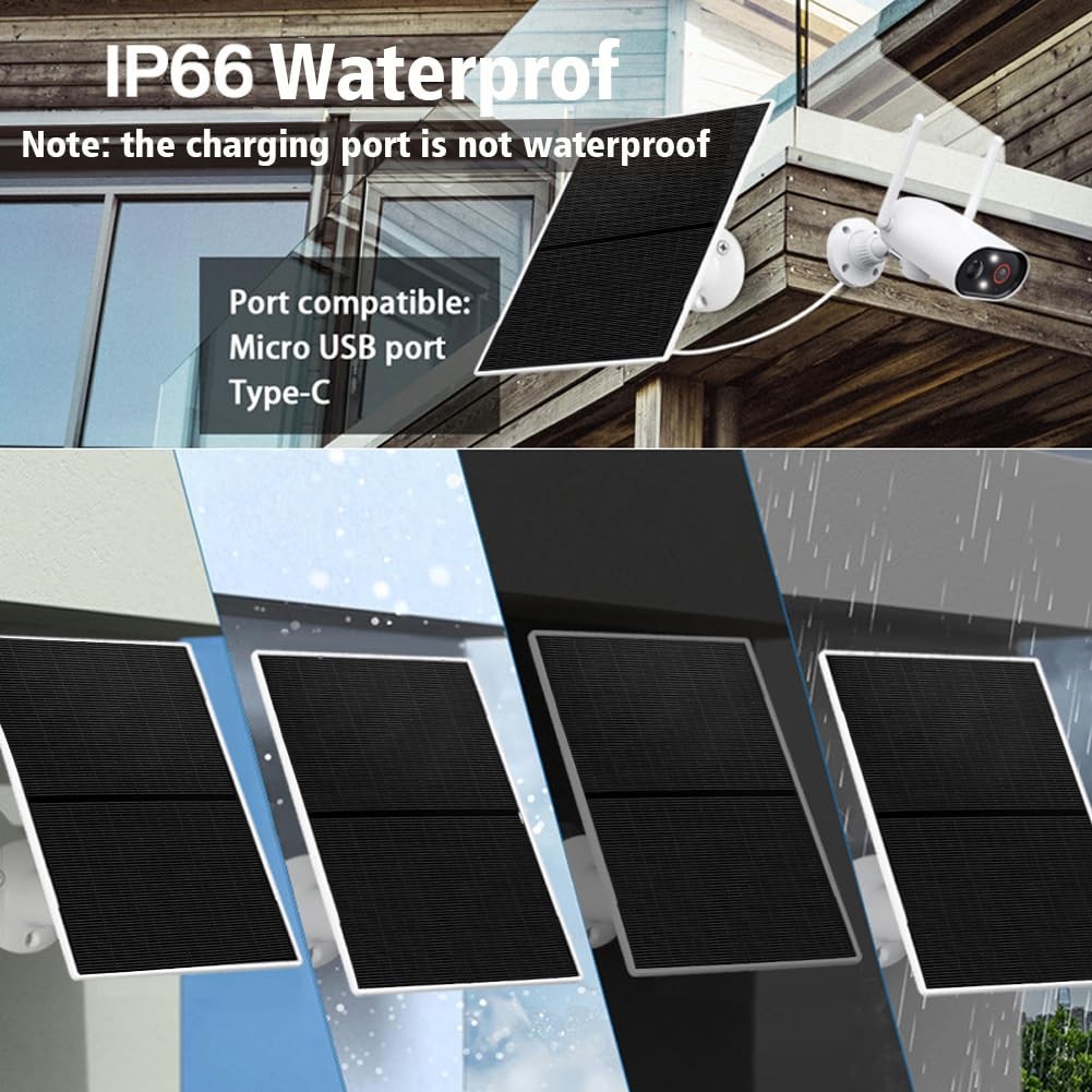 Solar Panel Charger 10W 2A DC 5V for Outdoor Security Cameras – IP66 Waterproof