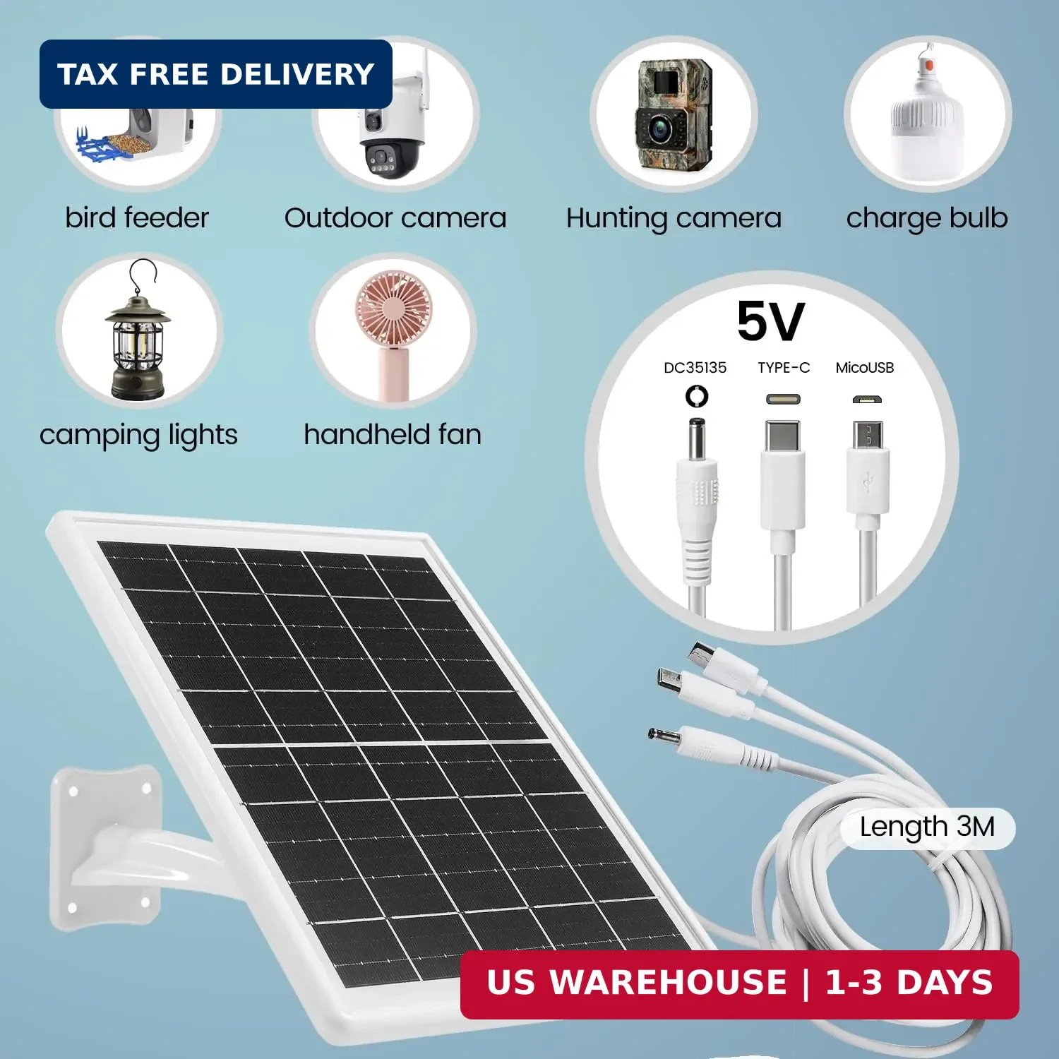 Solar Panel for Device DC 5V Type-C Micro USB DC Port builit in 12000mAh Battery