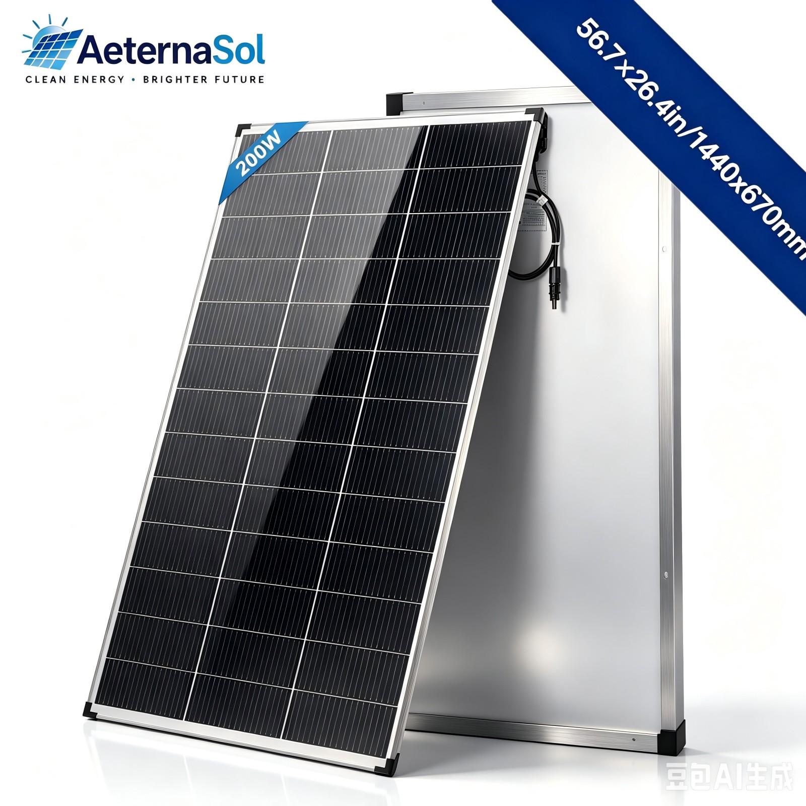 AeternaSol Bifacial 200W Solar Panel N-Type Mono Roof Home RV Off-Grid 56”×26”