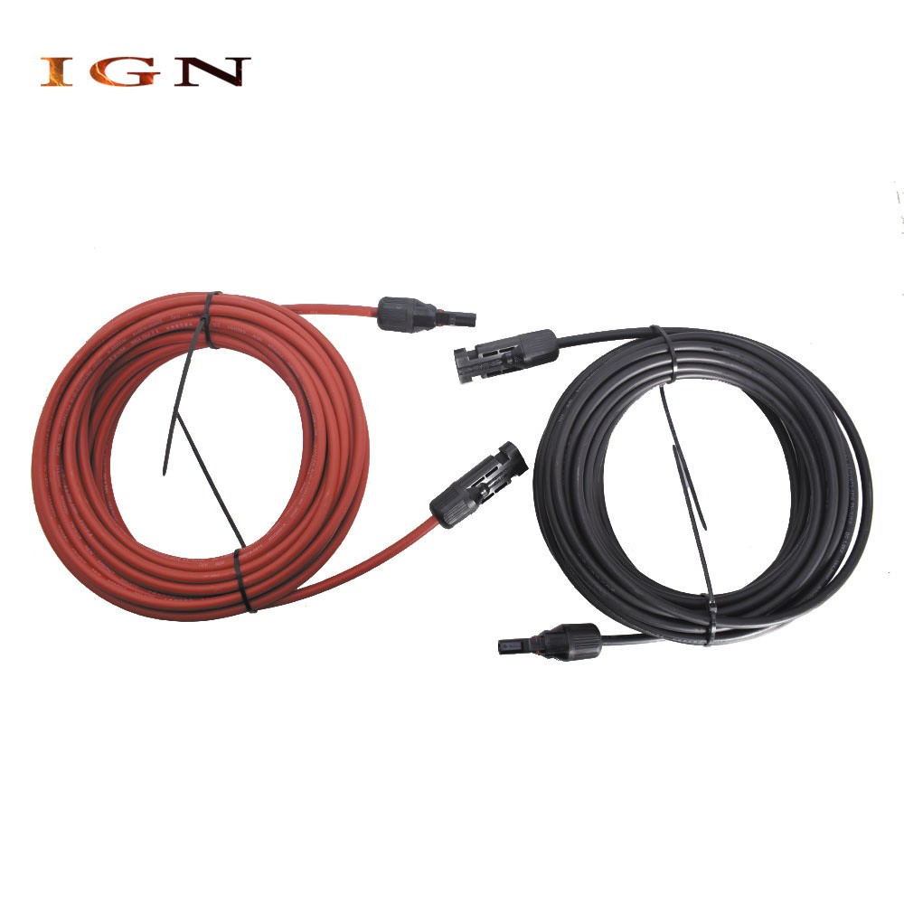 20ft 4mm²/12AWG Solar Panel Extension Cable Wire Connector 1 Pair Black+Red