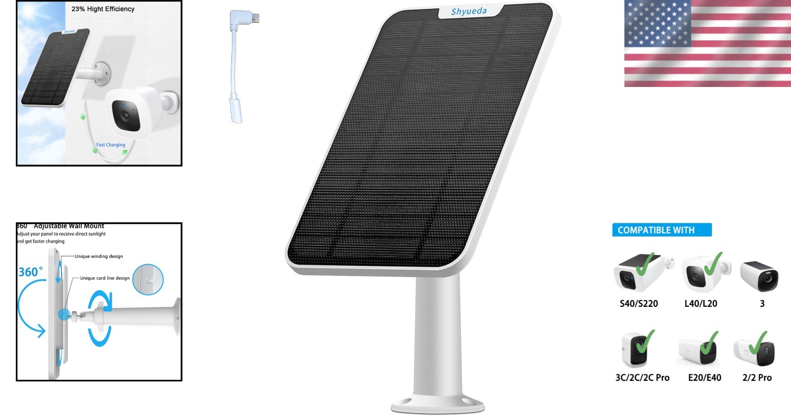 Solar Panel Charger for Eufycam 3C/2C Pro/2 Pro