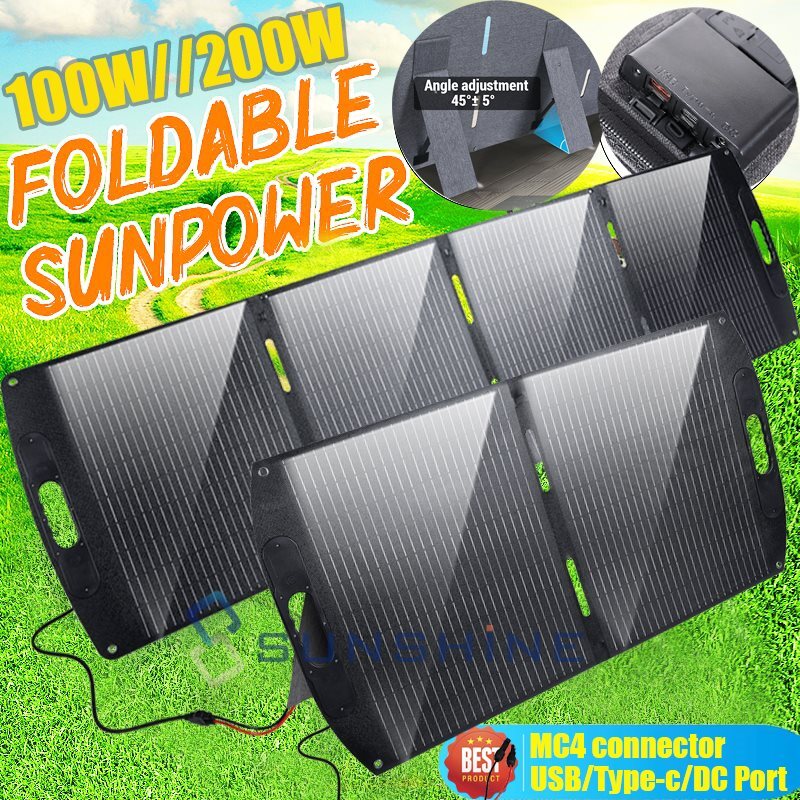 100W 200W Mono Solar Panel Folding Case Battery Charger Home Boat RV Off Grid