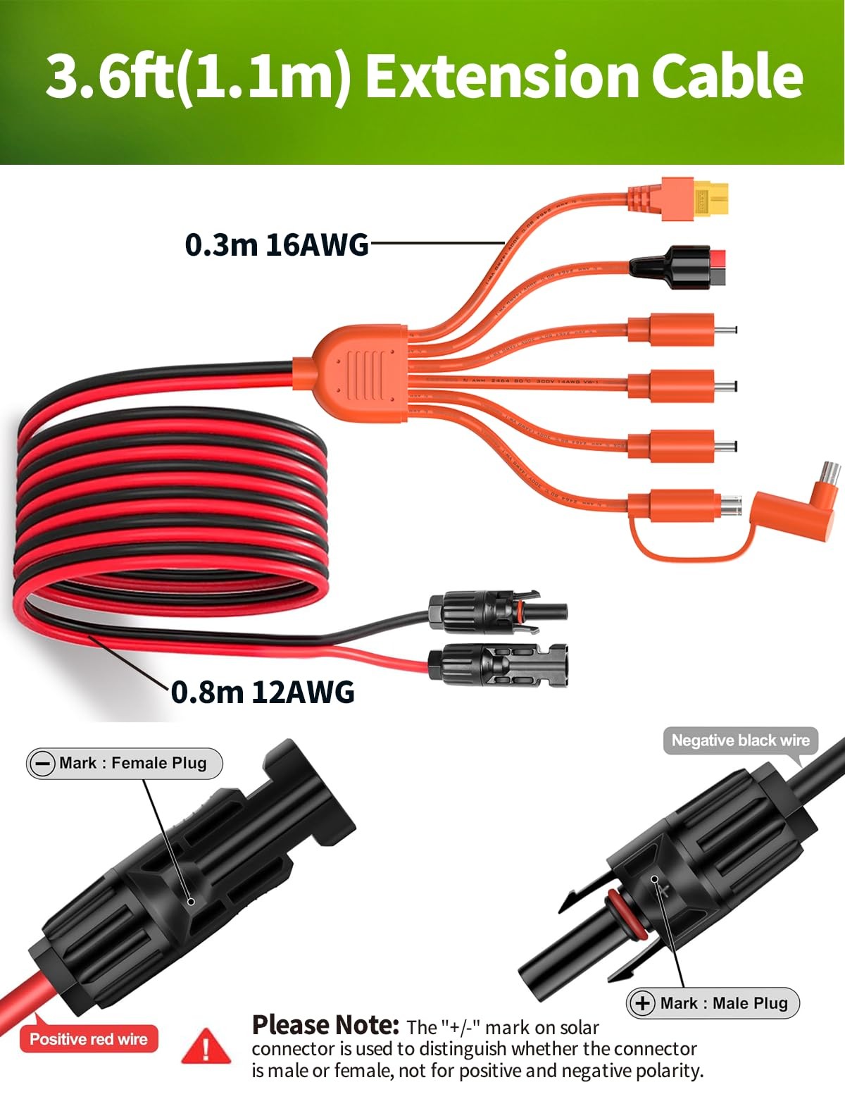 Universal 7-in-1 Solar Panel Adapter Kit, 3.6 Feet MC4 & DC 8mm Cable, XT60, …