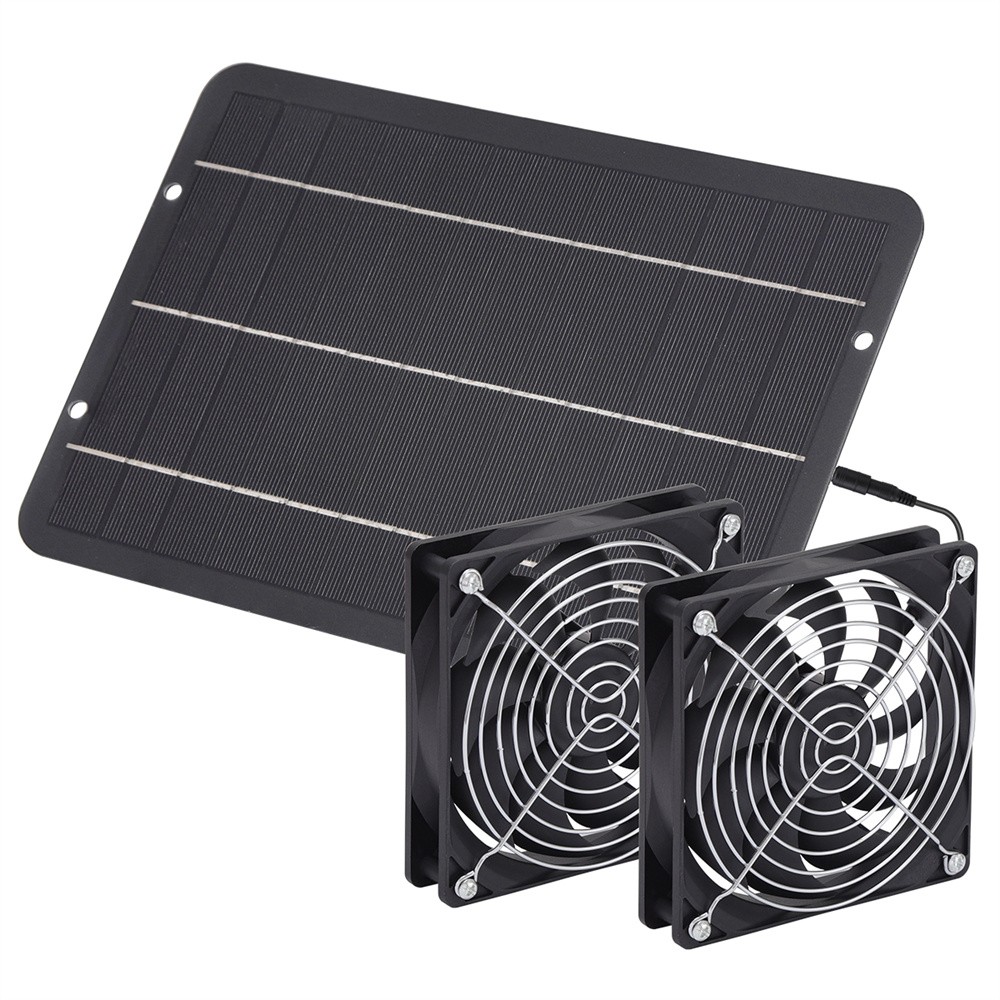 Solar Powered Dual Exhaust Fan Solar Panel Fan 12V For Greenhouse Chicken Coop