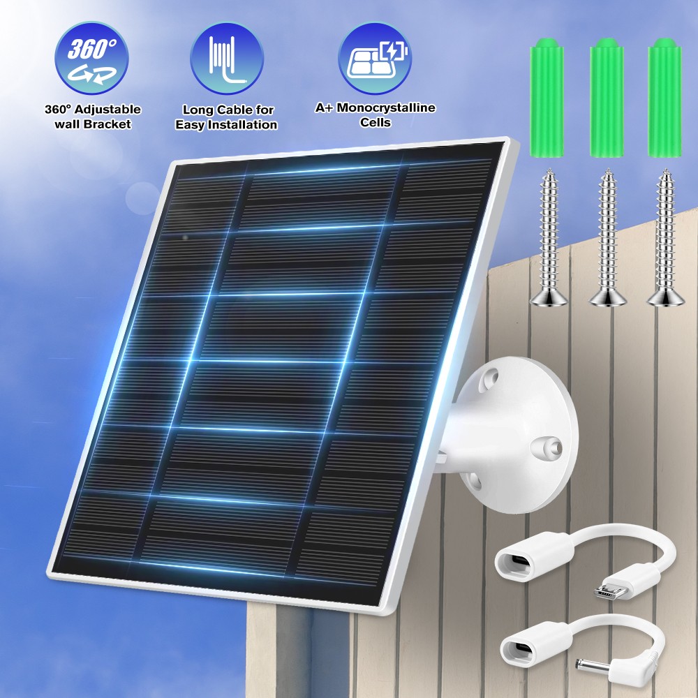 5W Solar Panel for Spotlight Stick Up Camera Battery Charger Micro USB Type C DC