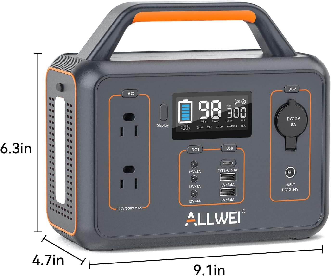 ALLWEI Portable Power Station 300W, 280Wh Solar Generator with 110V Pure Sine Wa