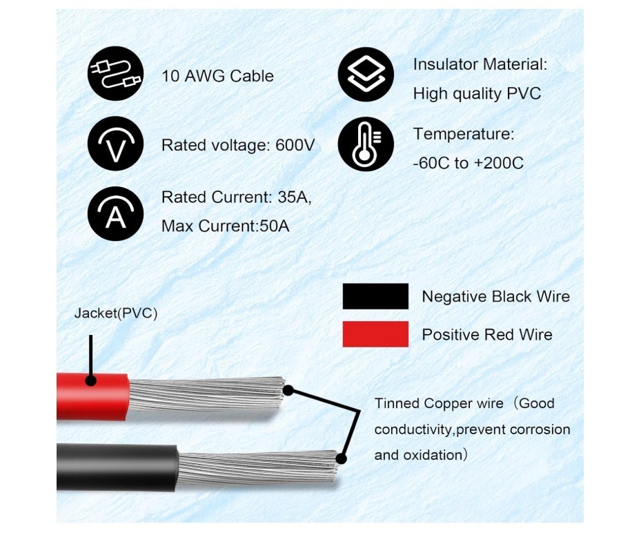 10 AWG SAE Extension Cable – 50FT Quick Disconnect Wire Battery Charger