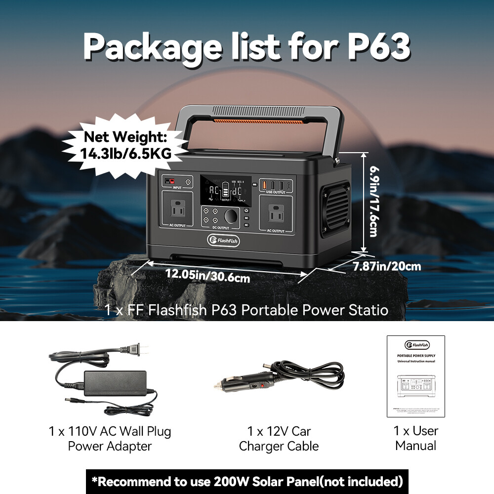 Flashfish P63 Portable Power Station 520Wh 500W Solar Generator Refurbished