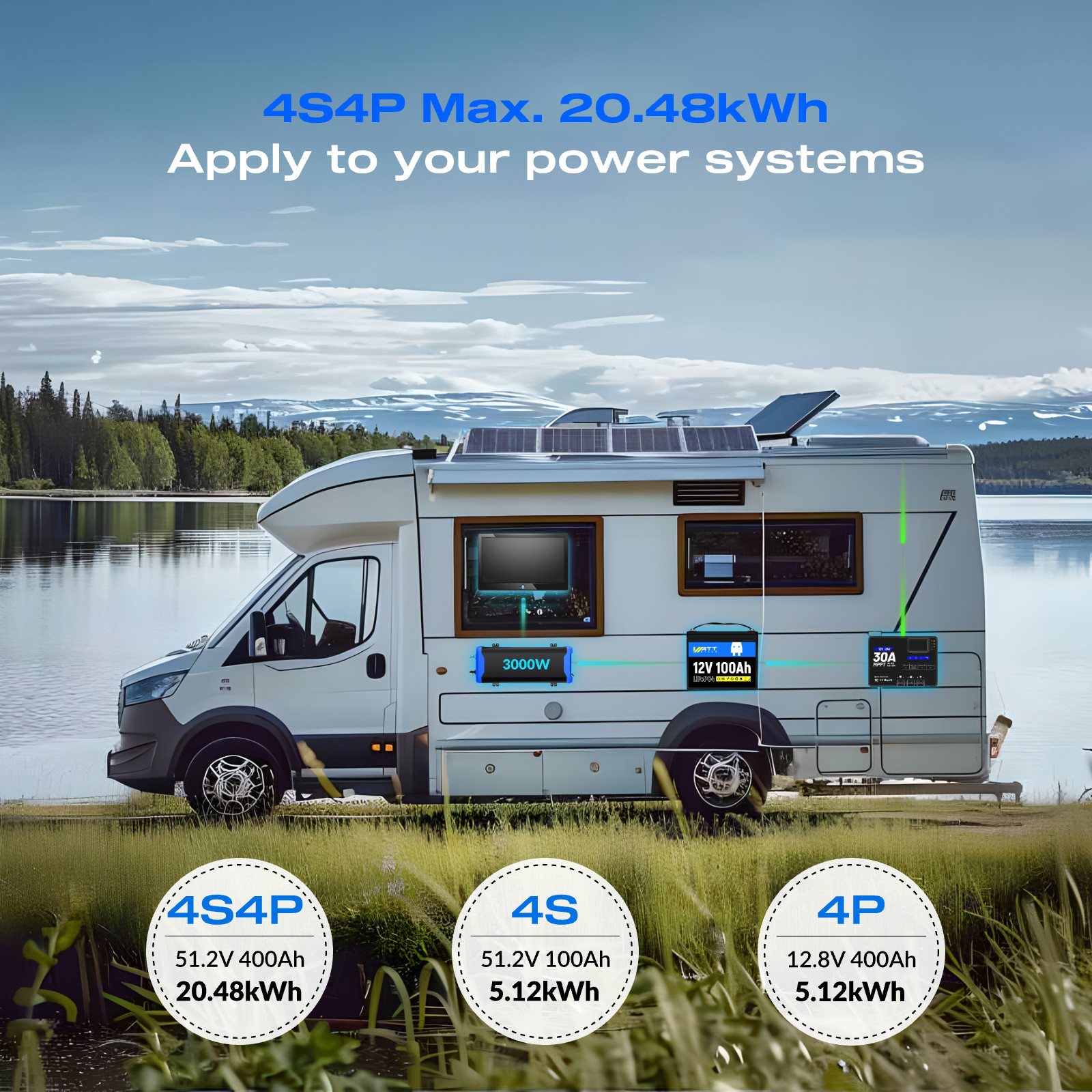 12V 100Ah LiFePO4 Lithium Battery 100A BMS for RV Off-grid Trolling Motor