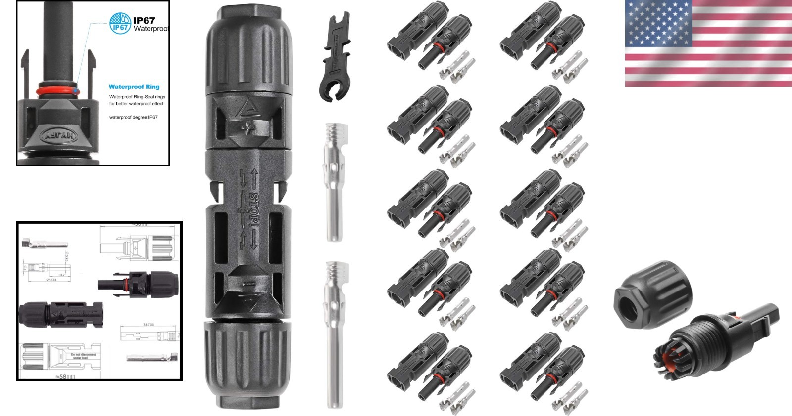 High Power 30A 1000V Solar Wire Connector, Waterproof