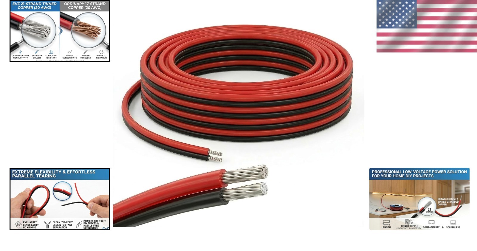Versatile 20 AWG 2-Conductor Electric Cable – 66ft for Single Color LED Lighting