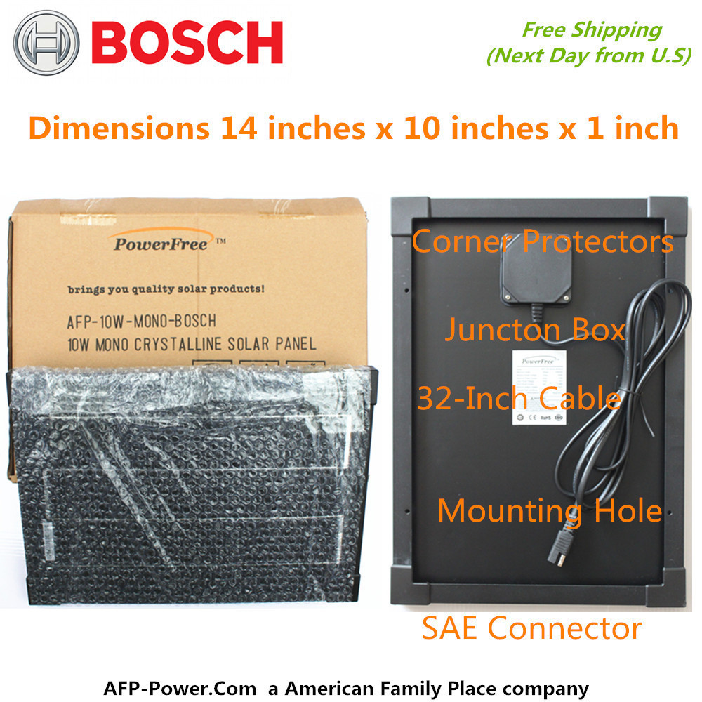 Bosch COMPLETE KIT 10W 10 Watt Mono Solar Cell Panel Kit for 12v Battery RV Boat