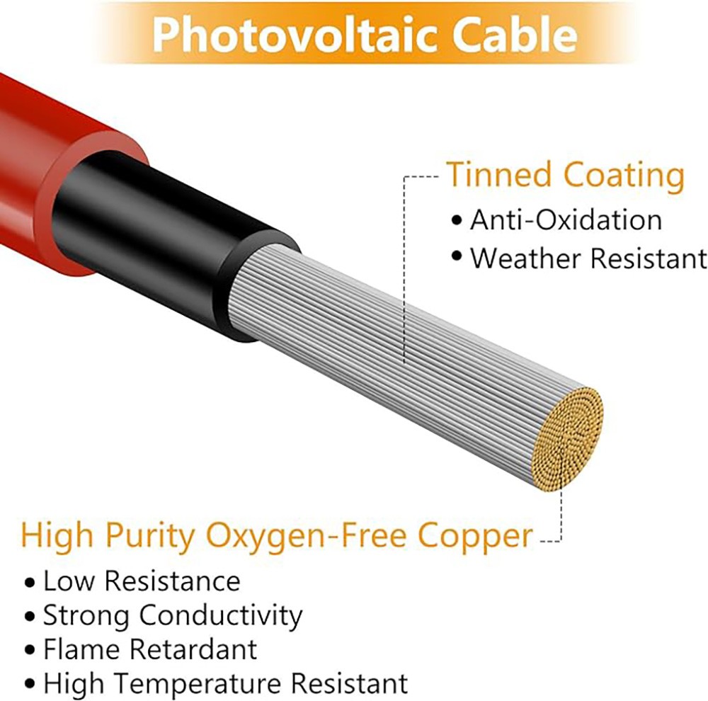 10 AWG Black Red Solar Panel Extension Cable Silicone Flexible Wire Connectors