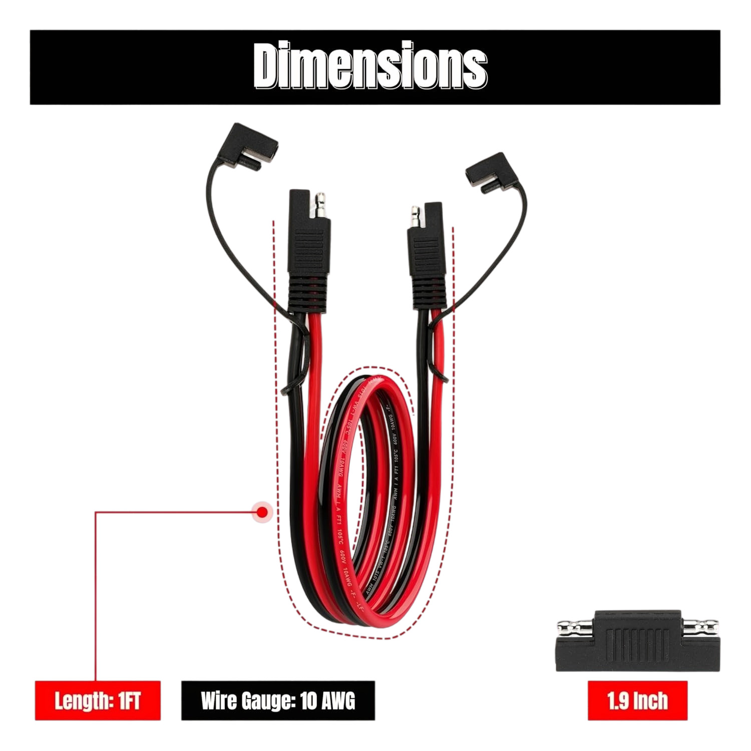 1FT 10AWG SAE Extension Cable with Polarity Reverse Adapter for RV,Solar Panel