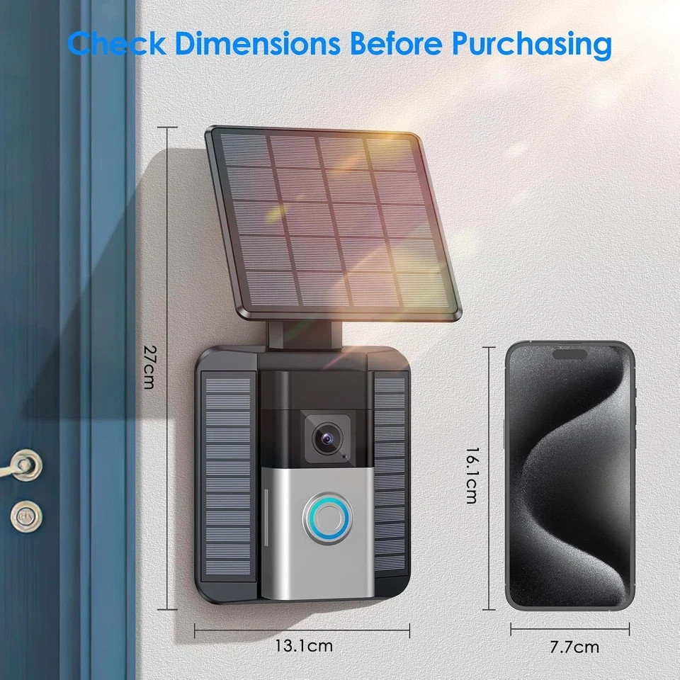 Solar Charger Compatible for Ring Video Doorbell 3/3 Plus/4/Battery Doorbell Plu