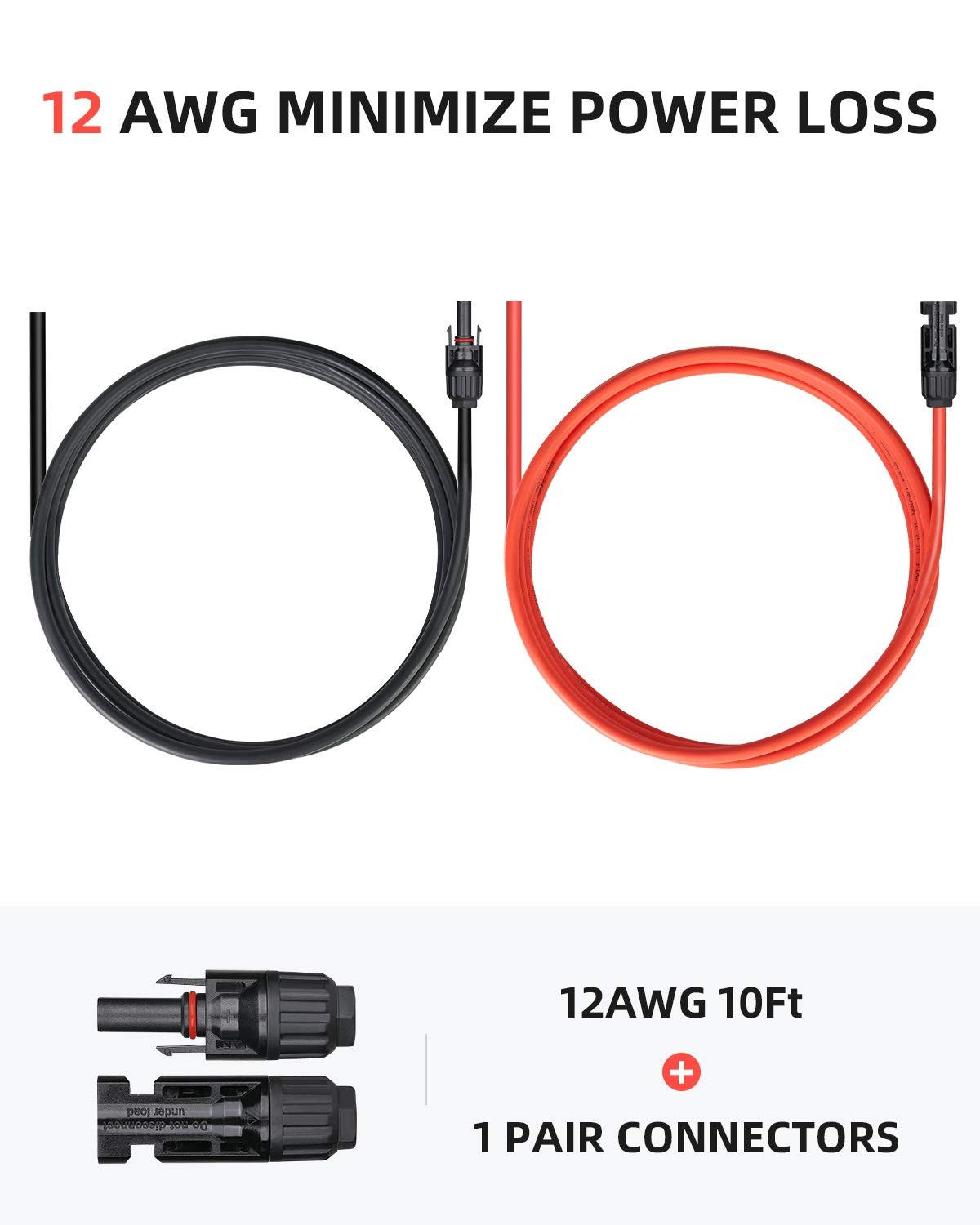 10 Feet 12AWG Solar Extension Cable with Female and Male Connector with Extra…