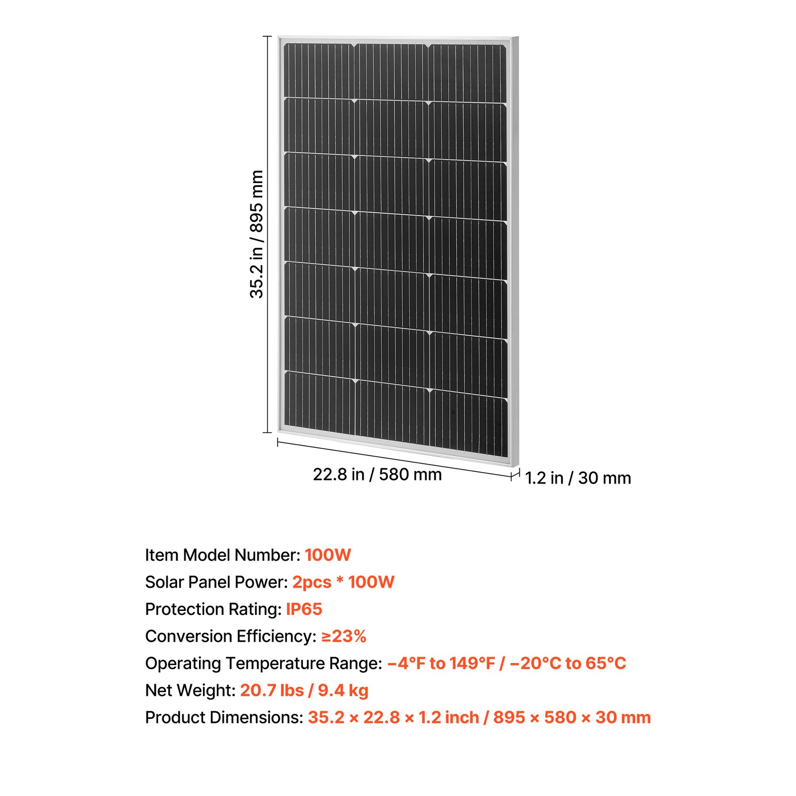 Uimoso 2PCS 100W Monocrystalline Solar Panels with MC4 Connectors &Durable Frame
