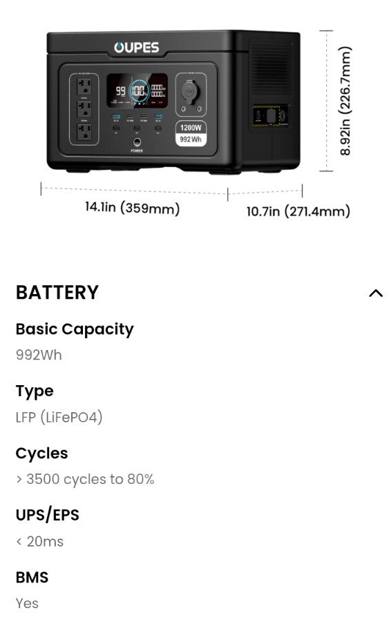 OUPES Exodus 1200 Portable Power Station | 1200W 992Wh