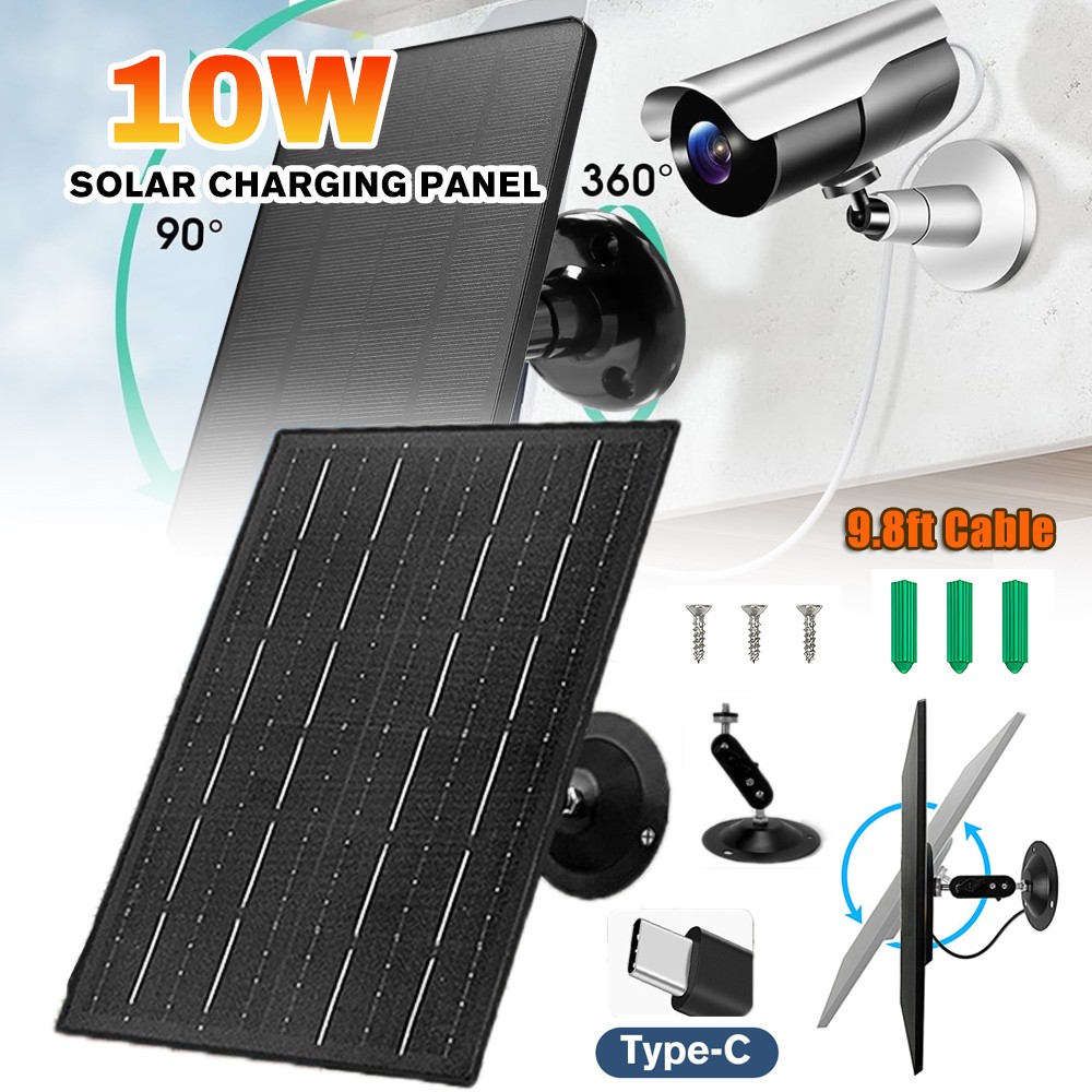 Solar Panel for Outdoor Camera Security Cam Micro USB Type C DC Battery Charger