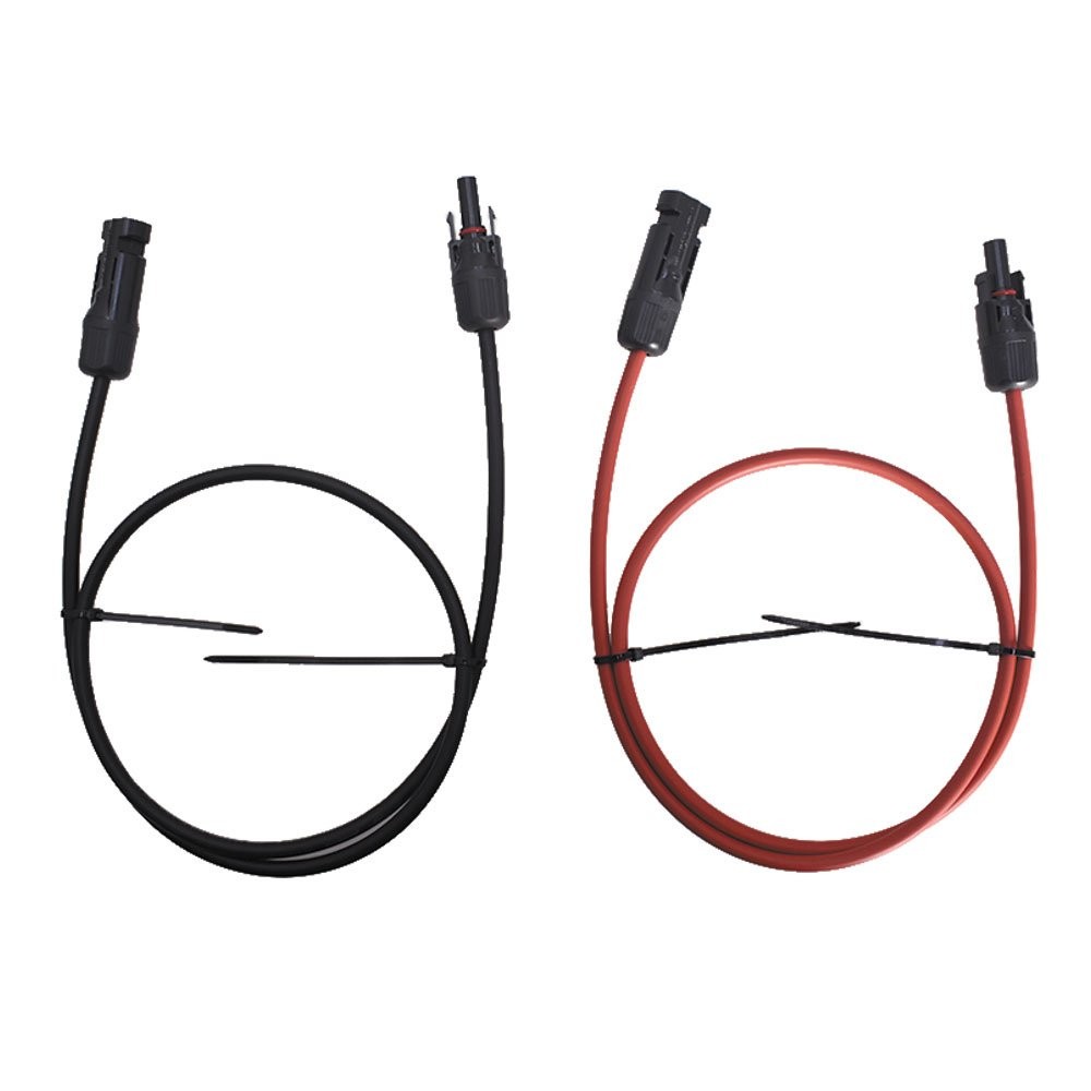 1 Pair 3 Feet Black + Red 10 AWG Solar Panel Extension Cable Wire Connector
