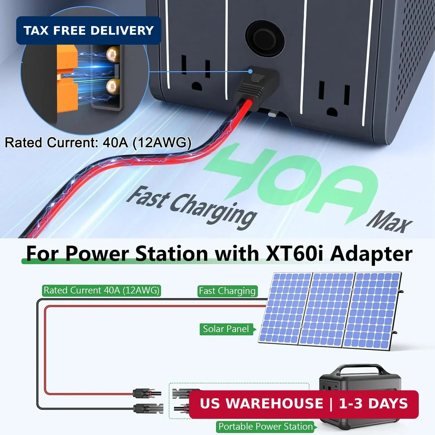 Vansdon Solar to XT60i Extension Cable 12AWG 3FT XT60i Female to Male Connector