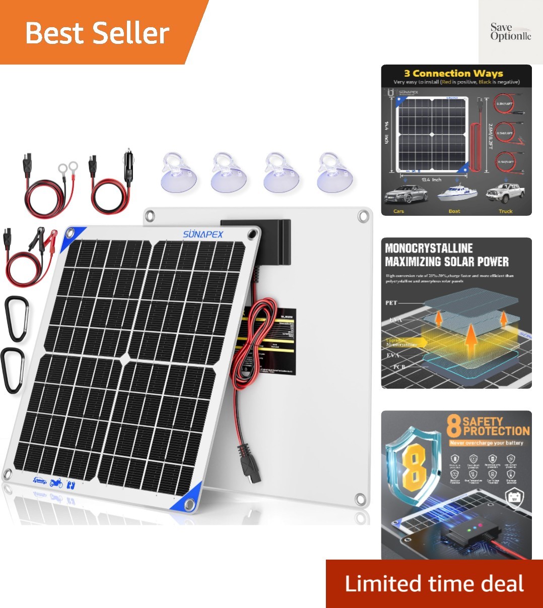 12V 20 Watt Solar Trickle Charger Maintainer – Waterproof Solar Powered Batte…