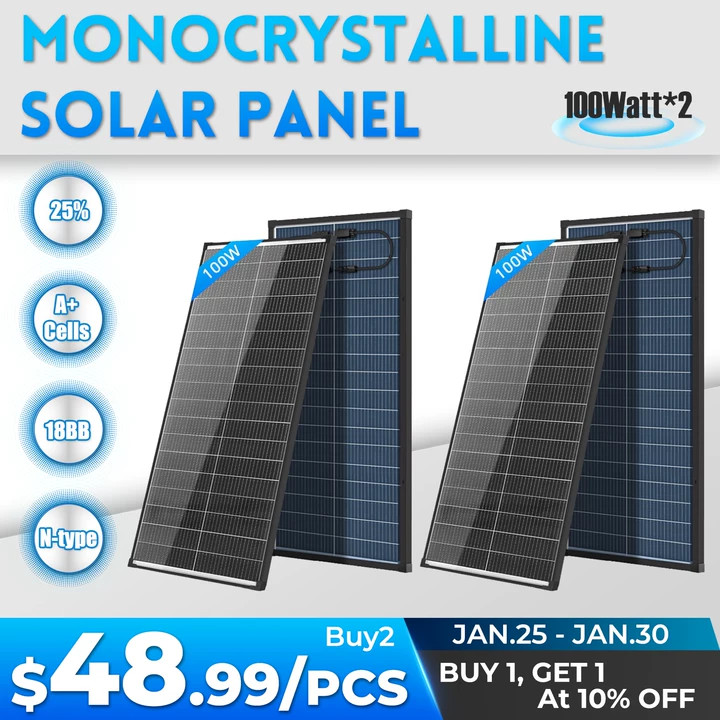 Bifacial 200W Watt Solar Panel N-Type Mono 12V 18BB Home RV Camping Off Grid