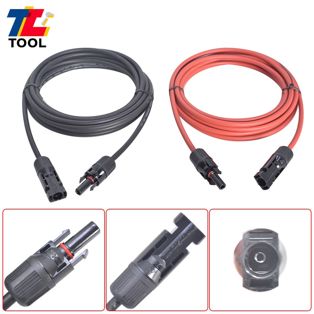 1-Pair 10ft Black + Red 12AWG Solar Panel Extension Cable Wire Connector