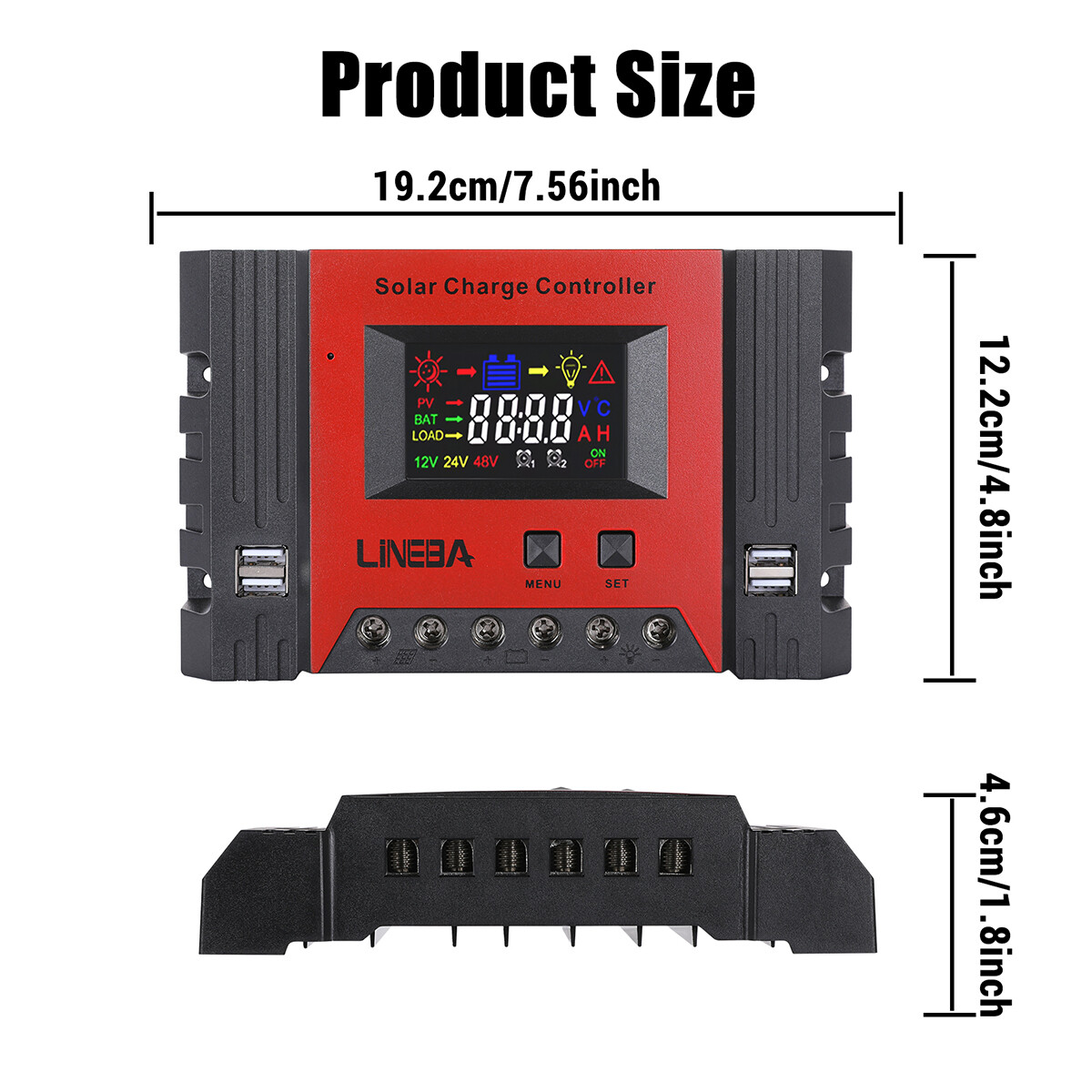 30A Solar Charge Controller 100A PWM Regulator for 12V 24V with 4 USB Ports