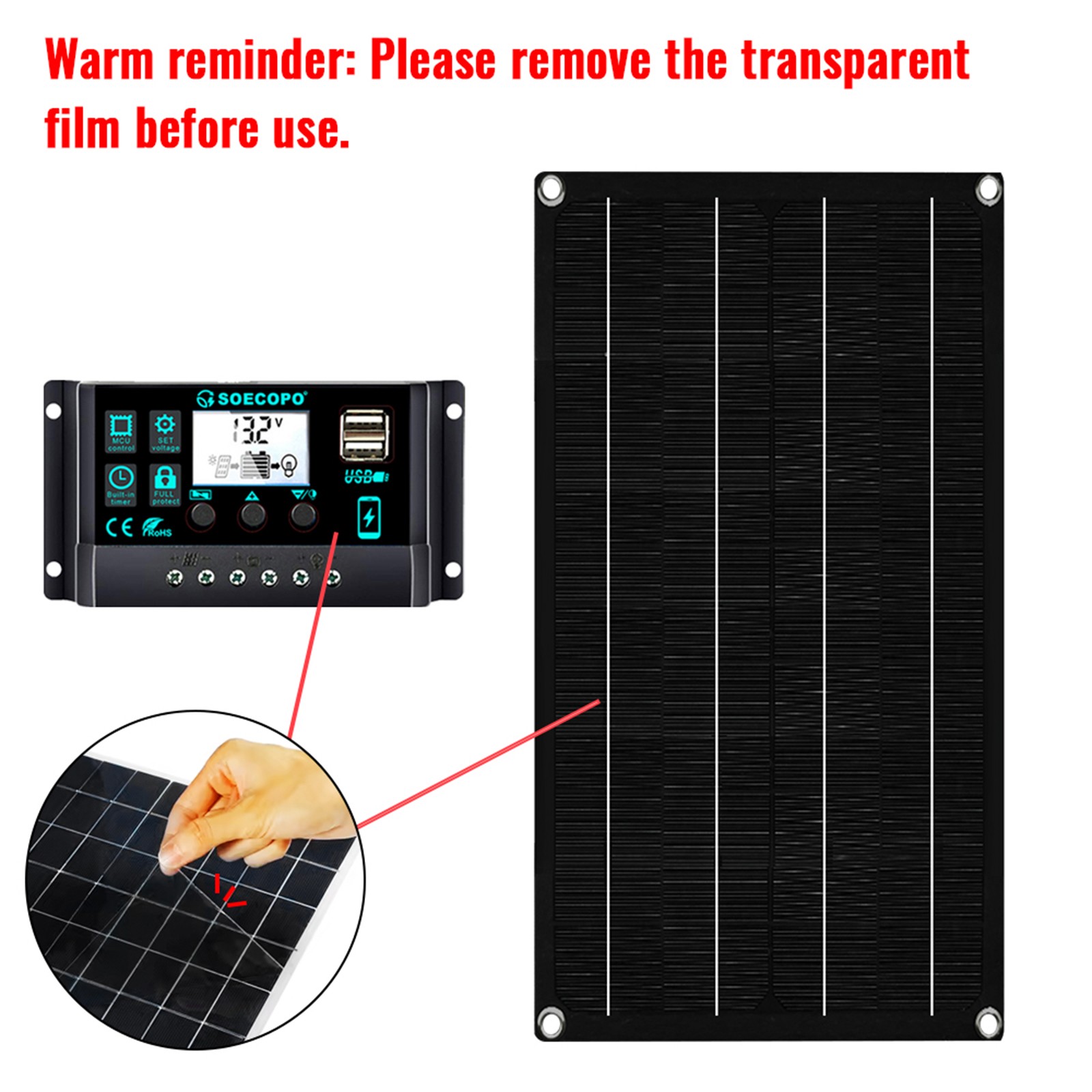 1600W Solar Panel Kit-2x800W+100A Controller + Extension Cord Multi-Scene
