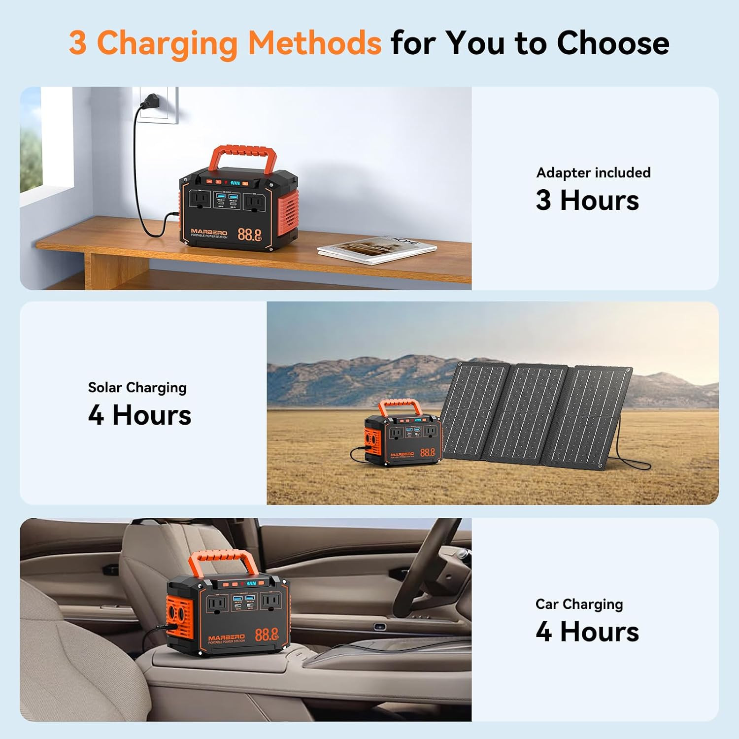 MARBERO 88.8Wh Portable Power Station with 30W Solar Panel 150W Peak Camping Sol