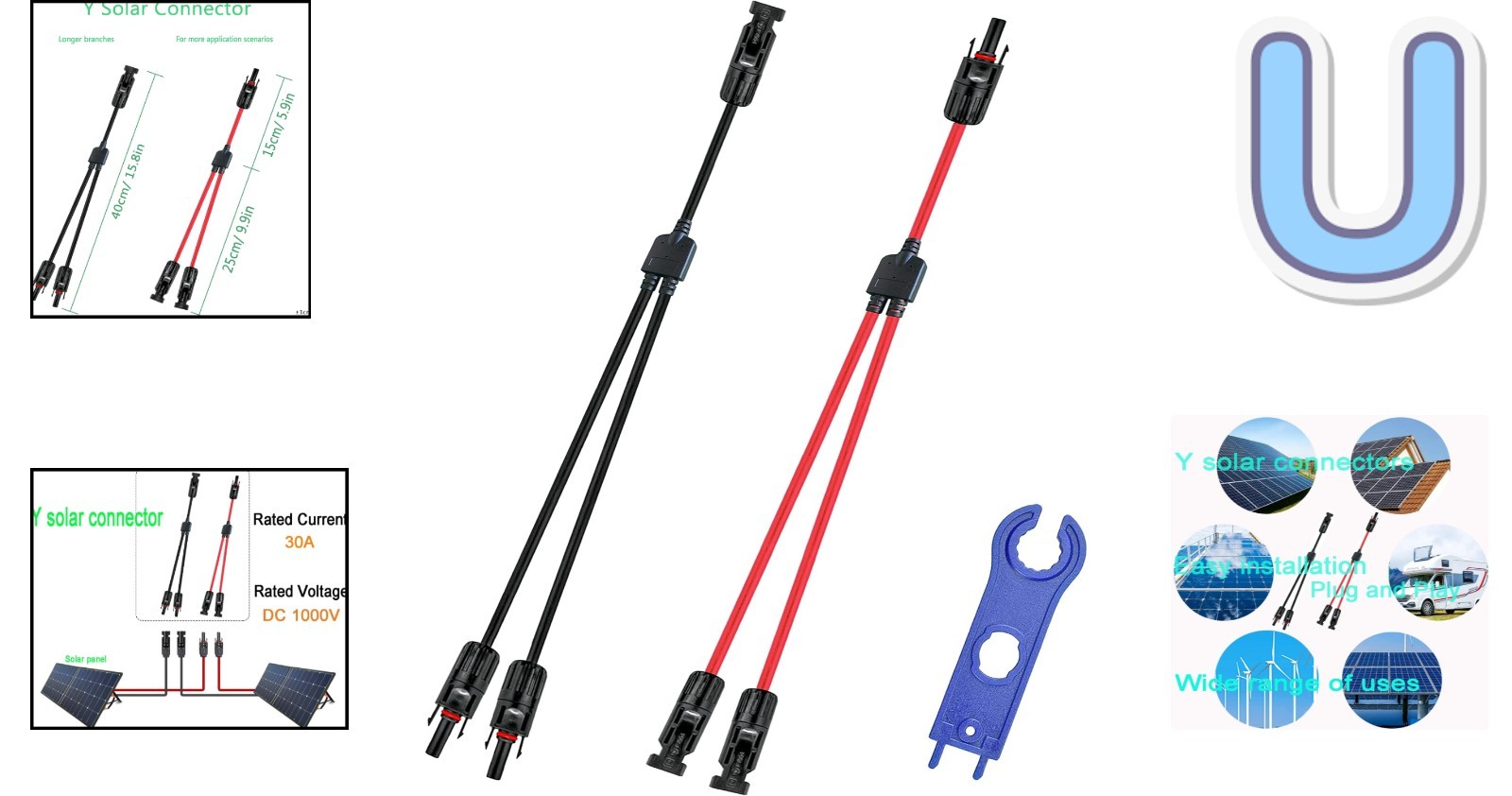 Versatile Y Solar Connector 1 Male to 2 Female – 40CM Waterproof Adaptable Cable