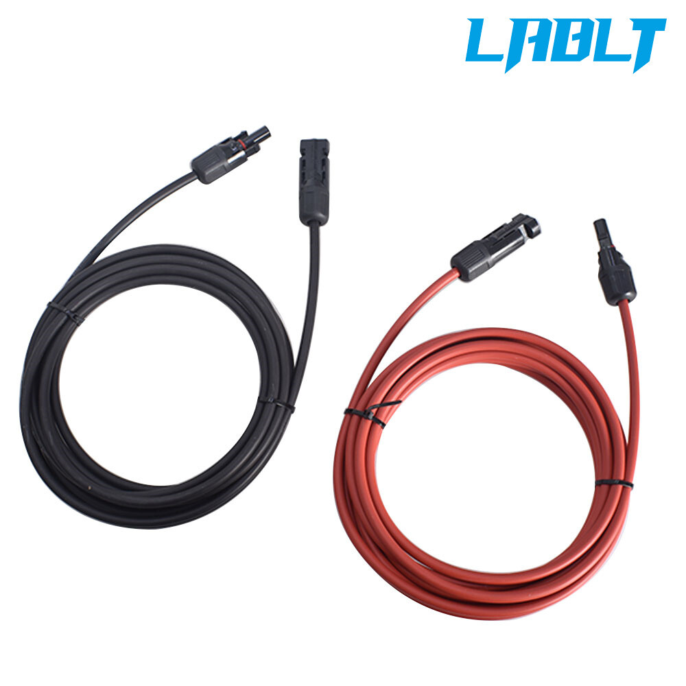 LABLT 12 AWG 15 FT Black + Red Solar Panel Extension Cable Wire Connector