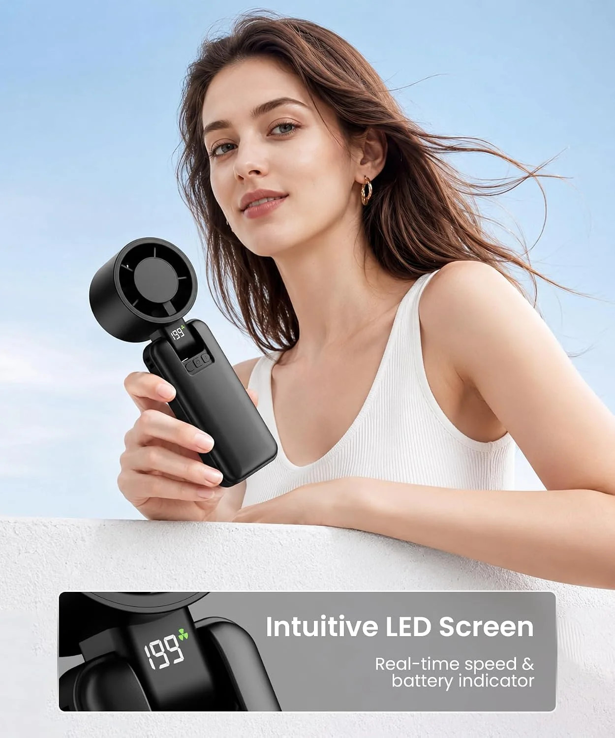 2 Pack Portable Mini Handheld Fan, 199-Level Stepless Speed,Black | 4000mAh Rech
